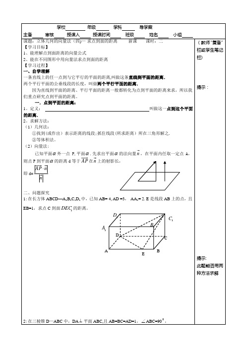 立体几何的向量法(四)——求点到面距离