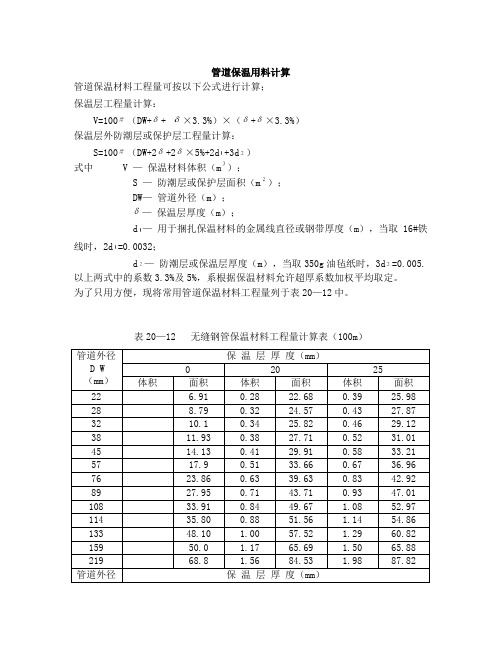 管道保温用料计算