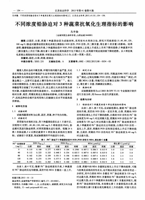 不同浓度铅胁迫对3种蔬菜抗氧化生理指标的影响