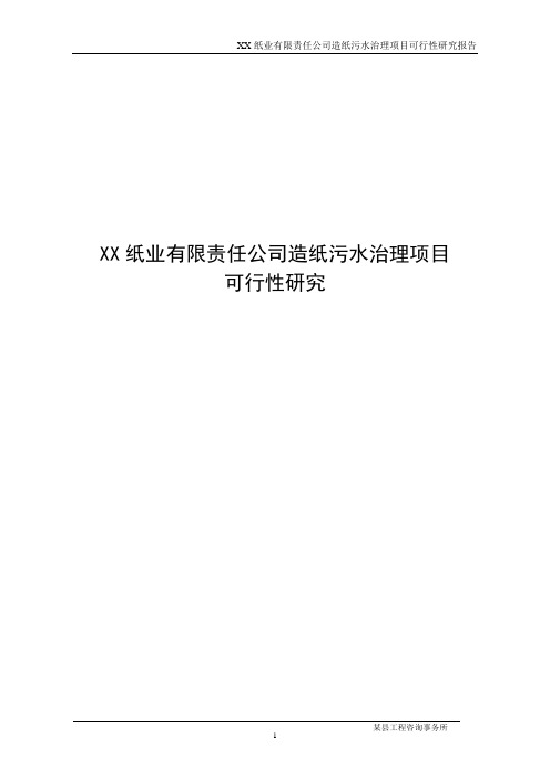 XX纸业有限责任公司造纸污水治理项目可行性研究报告