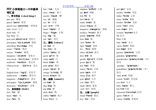 PEP小学英语总复习单词分类汇总(含音标)