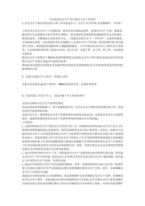 市安监局安全生产综合执法大队工作性质安全生产