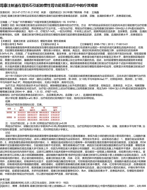 肾康注射液在肾结石引起的慢性肾功能损害治疗中的疗效观察