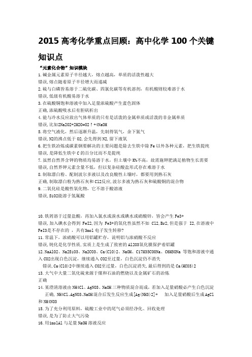 2015高考化学重点回顾