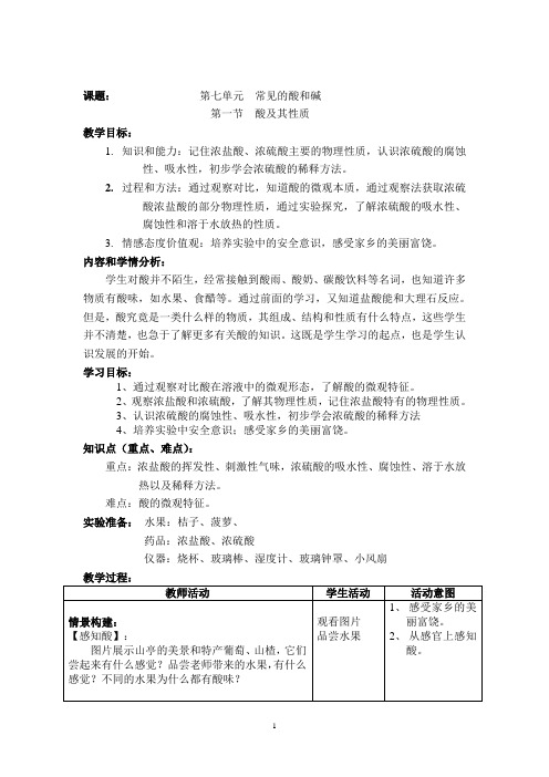 鲁教版九年级化学《酸及其性质 》教学设计