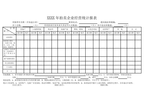XXXX年拍卖企业经营统计报表