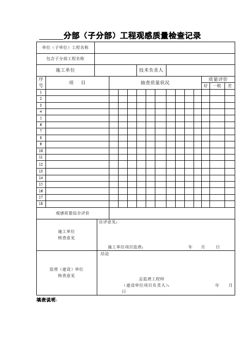 分部(子分部)工程观感质量检查记录