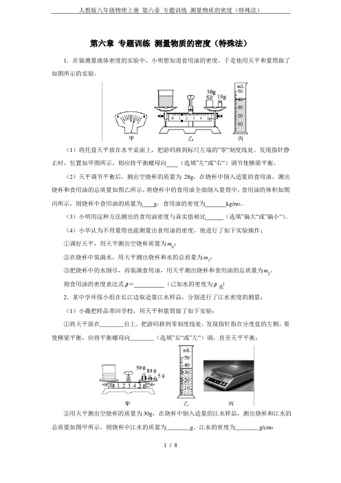 人教版八年级物理上册 第六章 专题训练 测量物质的密度(特殊法)