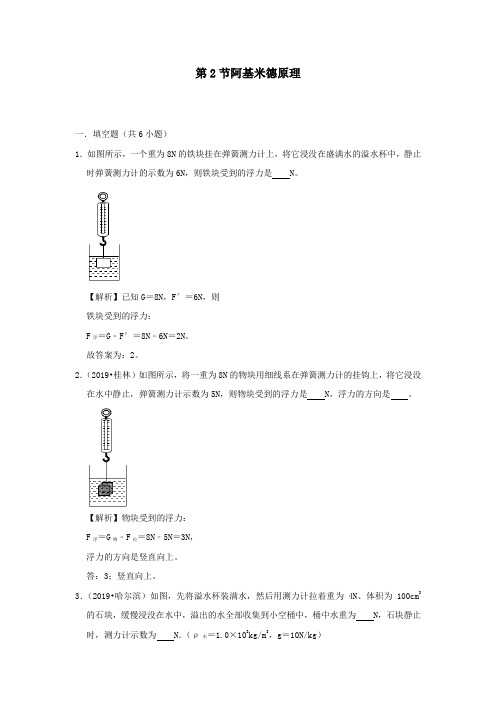 2020学年八年级物理全册9.2阿基米德原理检测(含解析)(新版)沪科版