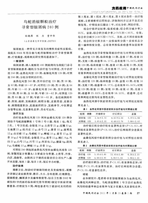 乌蛇消银颗粒治疗寻常型银屑病240例