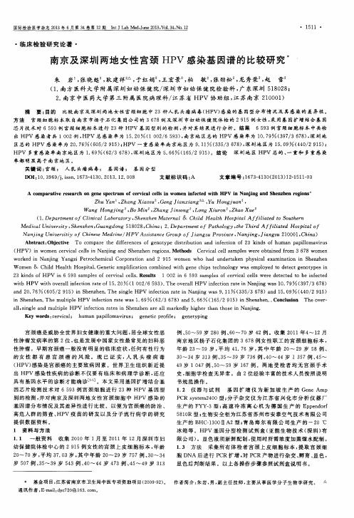 南京及深圳两地女性宫颈HPV感染基因谱的比较研究