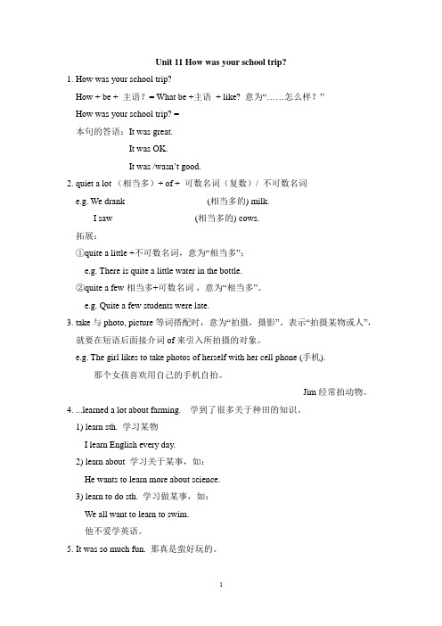 人教版初一七年级英语(下)第十一单元Unit11知识点、语法+练习题、测试