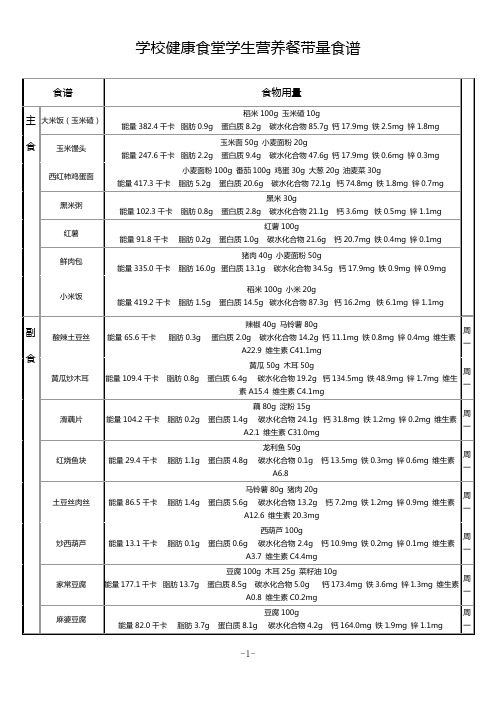 学校健康食堂学生营养餐带量食谱