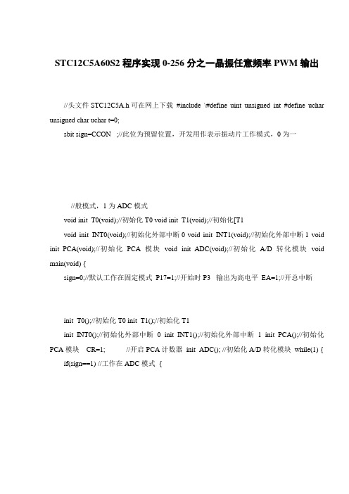 STC12C5A60S2程序实现0-256分之一晶振任意频率PWM输出