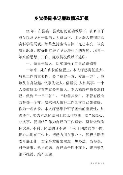 乡党委副书记廉政情况汇报