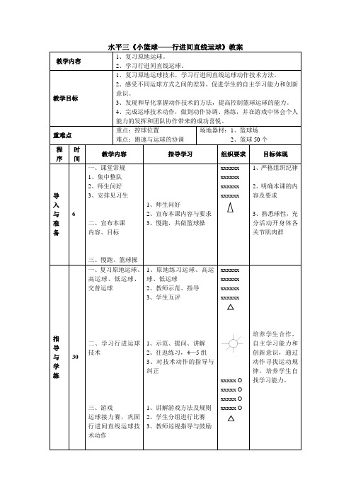 水平三《小篮球——行进间直线运球》教案