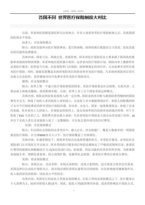 各国不同 世界医疗保险制度大对比