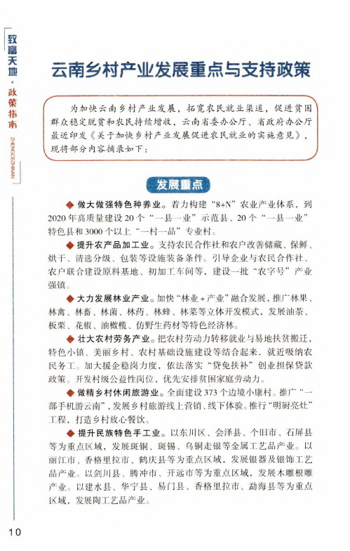 云南乡村产业发展重点与支持政策