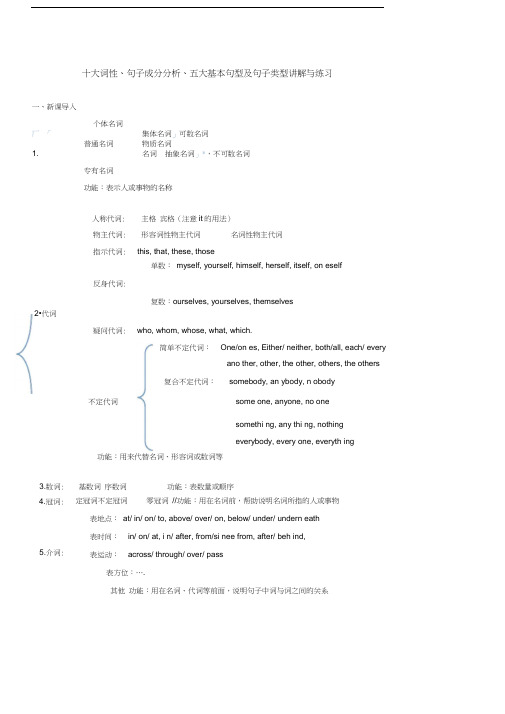 最新十大词性句子成分及基本句型讲解及练习(附答案)