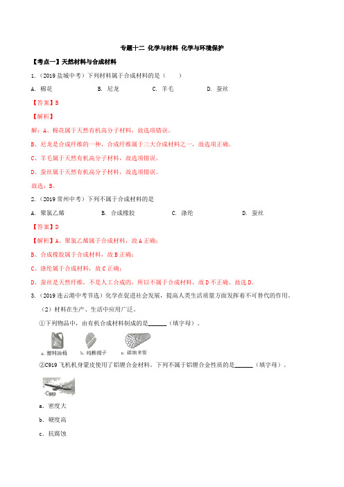 19年中考化学真题分类(江苏省) 专题12 化学与材料 化学与环境保护(解析版)