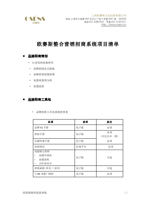 品牌招商策划项目明细表