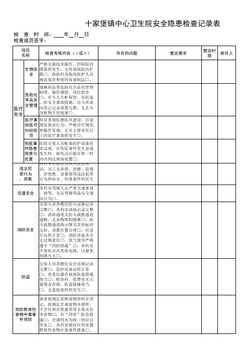 医院安全隐患检查记录表