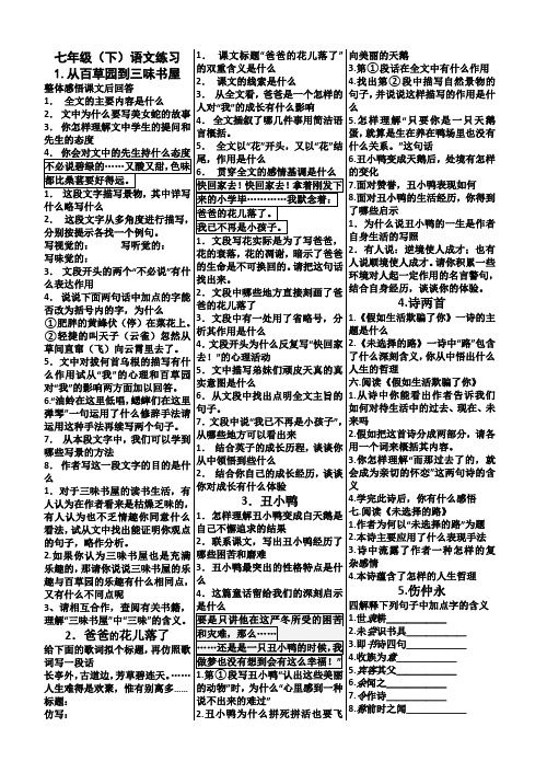 七年级下人教版语文练习附答案