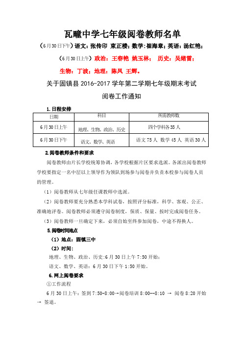 瓦疃中学七年级阅卷教师名单