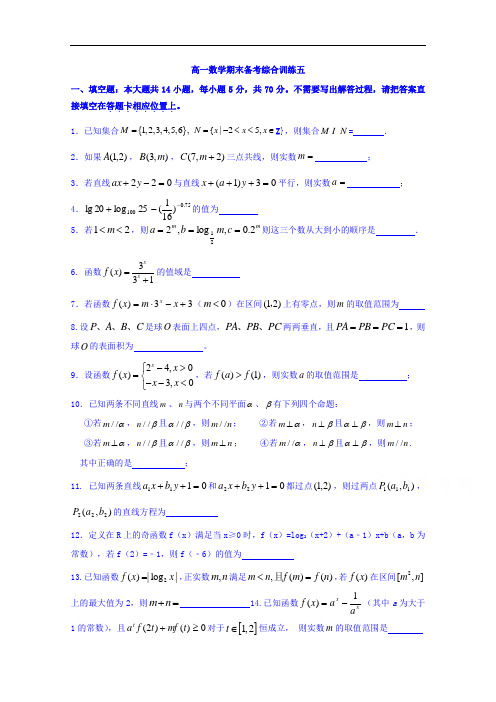 江苏省赣榆县海头高级中学高一数学期末迎考 综合练习5