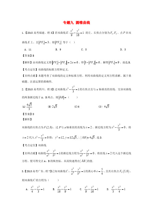 2015年高考数学真题分类汇编：专题(09)圆锥曲线(理科)及答案