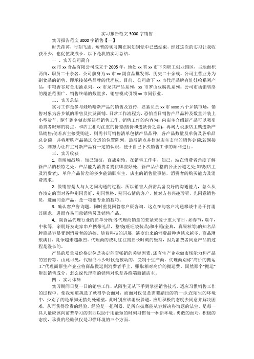 实习报告范文3000字销售