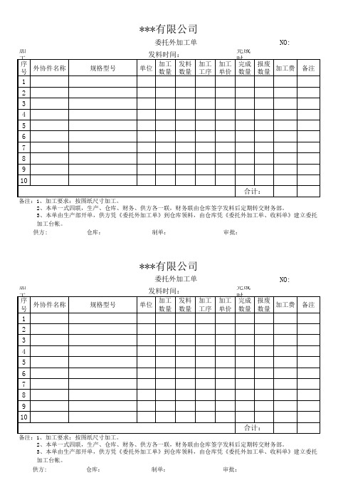 委托外加工单