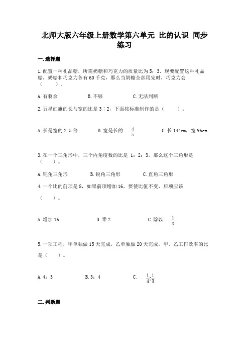 北师大版六年级上册数学 第六单元 比的认识 同步练习(含答案)