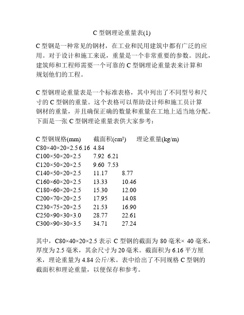 C型钢理论重量表(1)