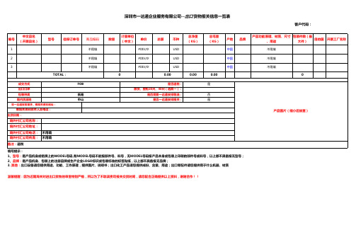 一达通出货报关信息表(模版)