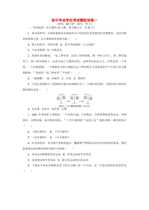 【志鸿优化设计】(安徽专用)2013年中考历史总复习 初中毕业学业考试模拟试卷一 新人教版