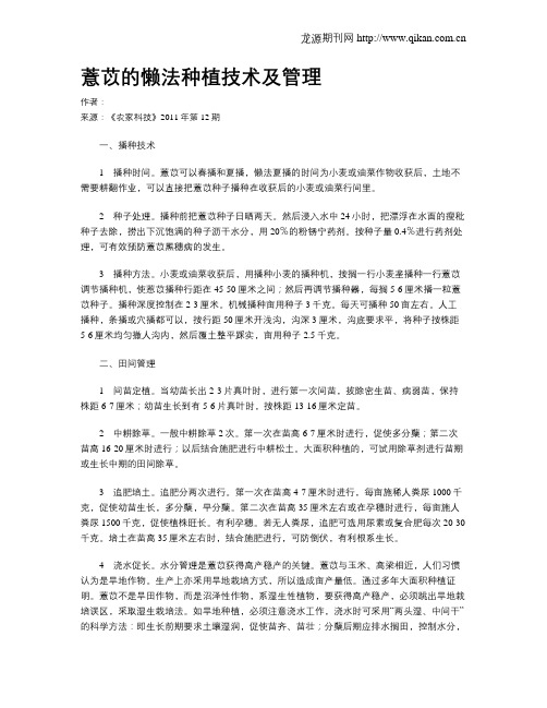薏苡的懒法种植技术及管理