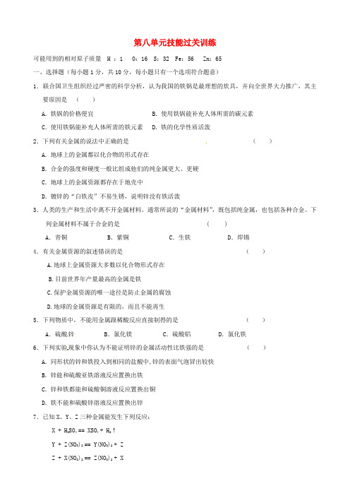 九年级化学下册 第8单元综合技能过关训练 新人教版