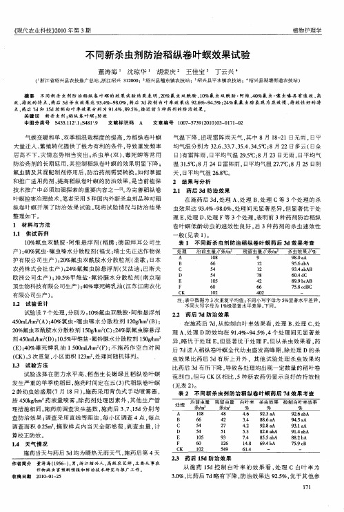 不同新杀虫剂防治稻纵卷叶螟效果试验