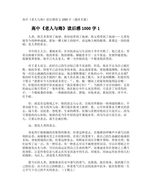 高中《老人与海》读后感1000字