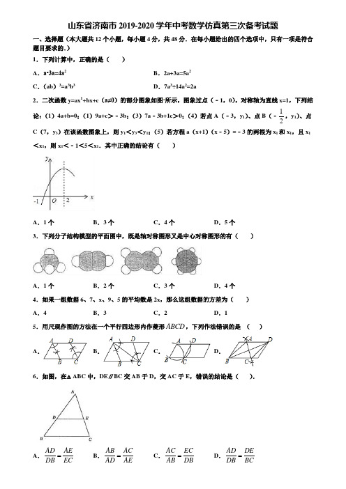 山东省济南市2019-2020学年中考数学仿真第三次备考试题含解析