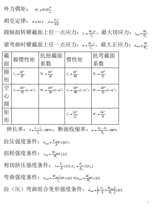 材料力学常用公式