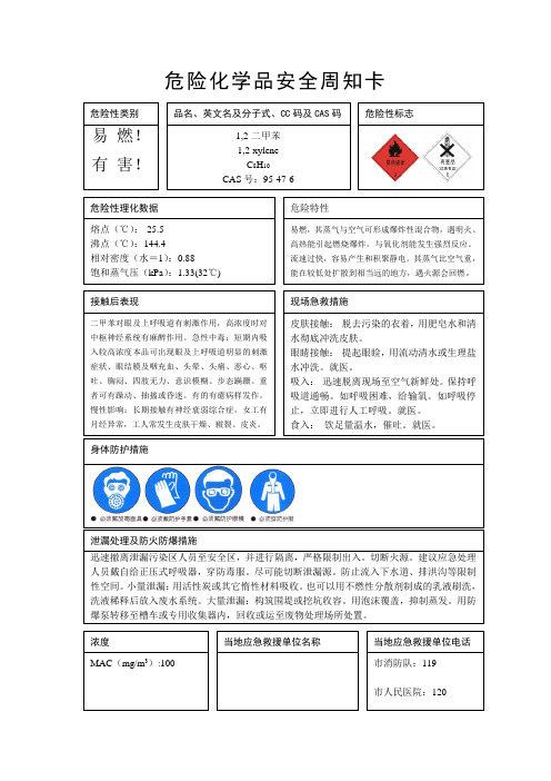 危险化学品安全周知卡(二甲苯)