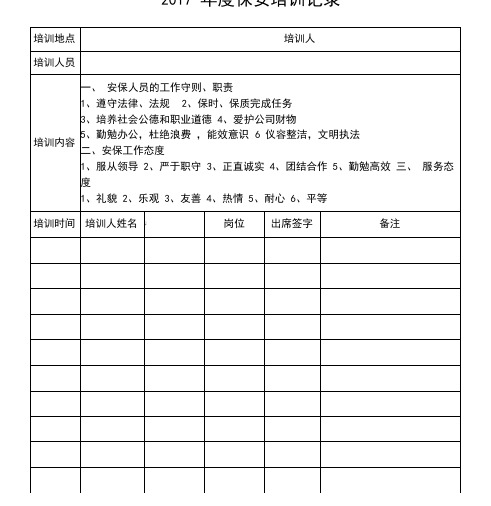 保安的培训记录