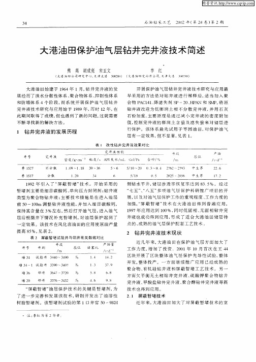 大港油田保护油气层钻井完井液技术简述