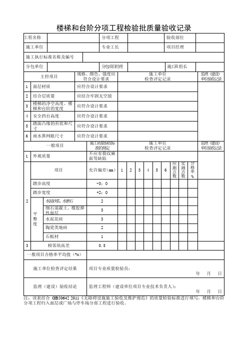 楼梯和台阶分项工程检验批质量验收记录