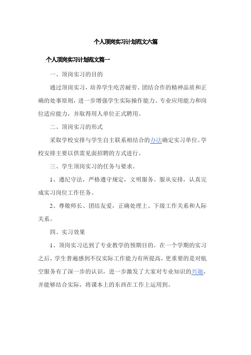 个人顶岗实习计划范文六篇