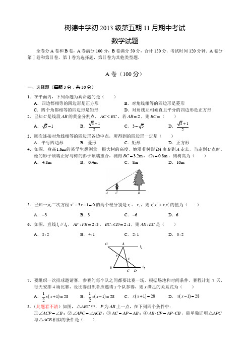 树德中学初2013级第五期11月期中考试数学试题