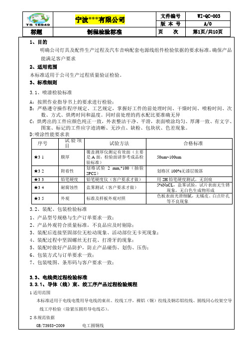 TS16949 WI-QC-003制程检验标准