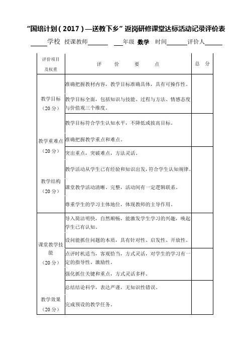 3返岗研修课堂达标活动记录表评价项目